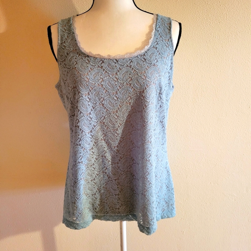 Kathleen Kirkwood Light Blue Lace Tank LGR